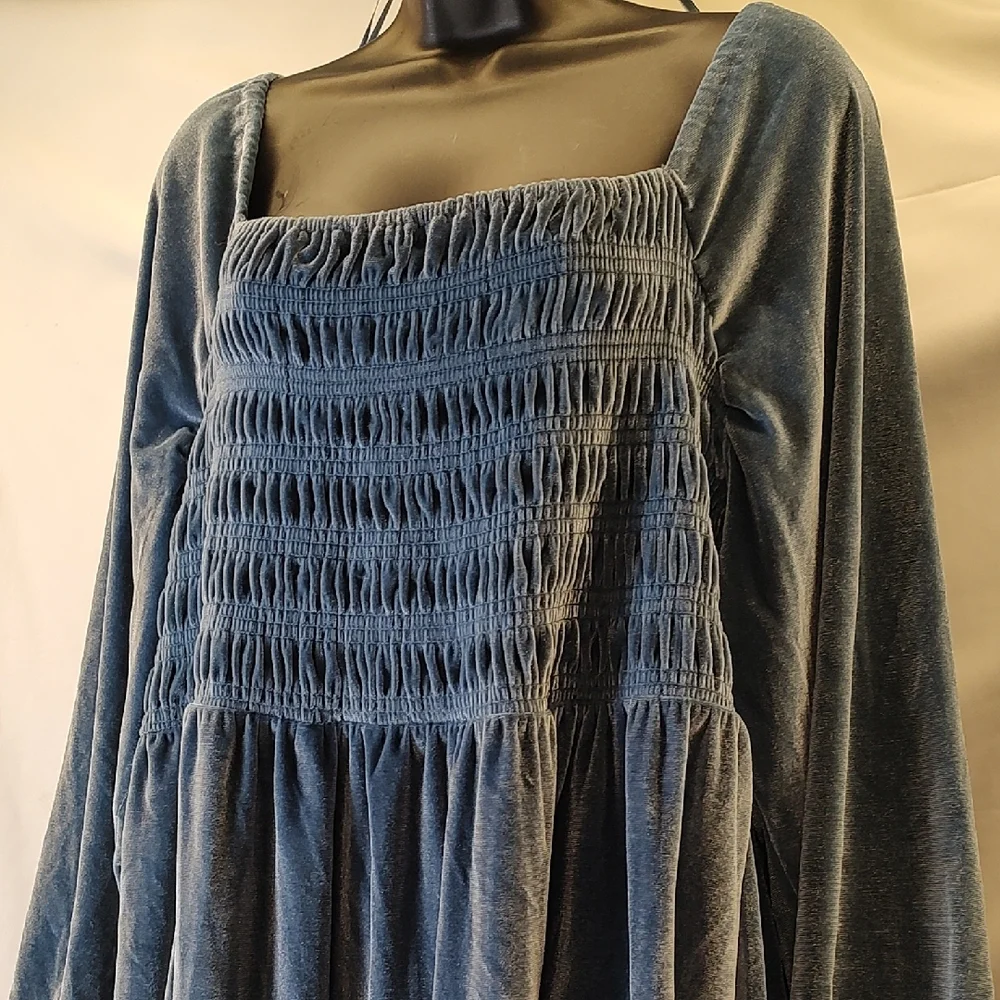 LC Lauren Conrad Blue Velvet Long Sleeve Dress - Picture 3 of 8